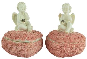 2er Set Lieblicher Engel Herzdose ca. 13 cm - Dekoration